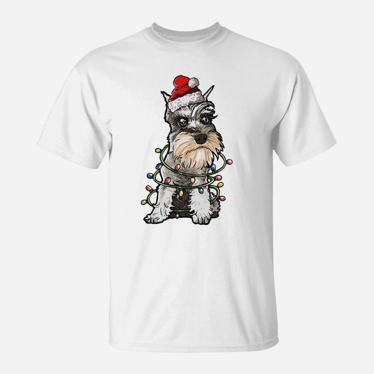 Cute Schnauzer Santa Christmas Tree Lights Xmas T-Shirt