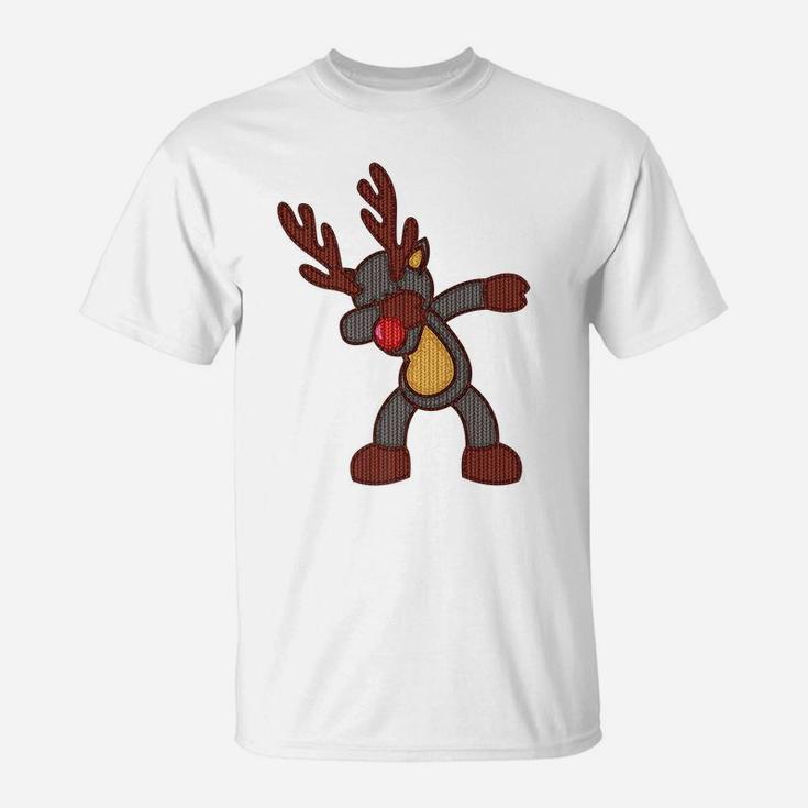 Dabbing Knitted Reindeer Christmas Rudolph Red Nose Xmas T-Shirt