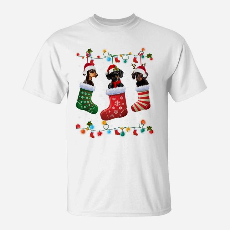 Dachshund Christmas Socks Funny Xmas Pajama Dog Lover Gift Sweatshirt T-Shirt