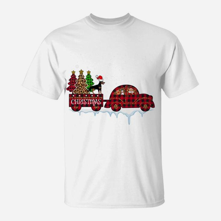Doberman Dog Christmas Red Plaid Truck Santa Xmas Tree Gift Sweatshirt T-Shirt