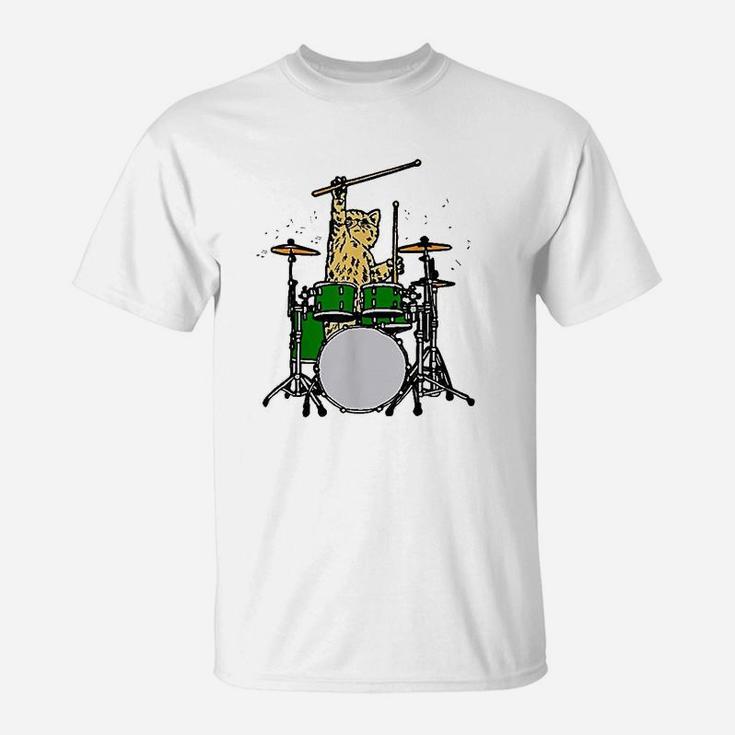 Drummer Cat Music Lover Musician Playing The Drums T-Shirt
