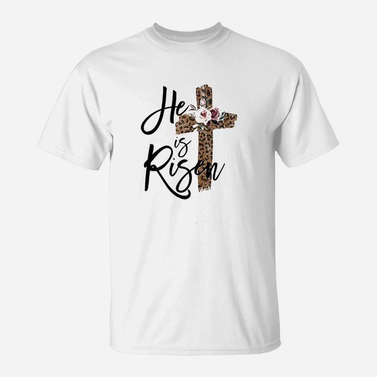 Easter Gift For Christian Teen Girls Mom He Is Risen Leopard T-Shirt