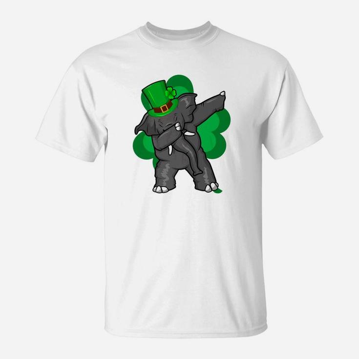 Elephant Dabbing St Patricks Day Irish Shamrock Kids T-Shirt