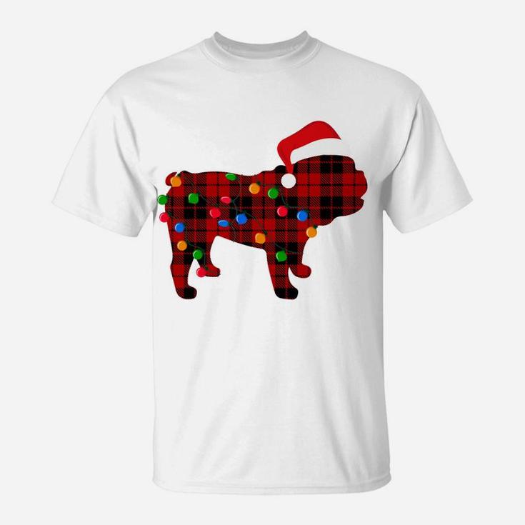 English Bulldog Red Plaid Pajama Dog Christmas Light Sweatshirt T-Shirt