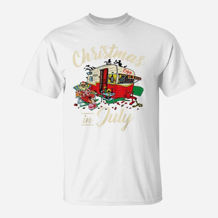 Enjoy Christmas In July Hippie Rv Camping Gift Camping Lover T-Shirt