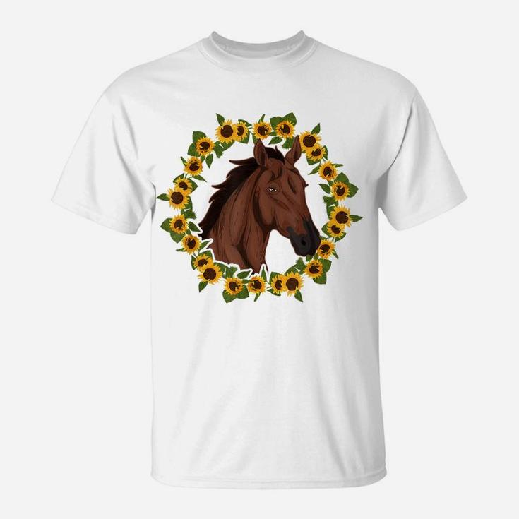 Equestrian Sunflower Horse Riding Animal Yellow Flower Horse T-Shirt