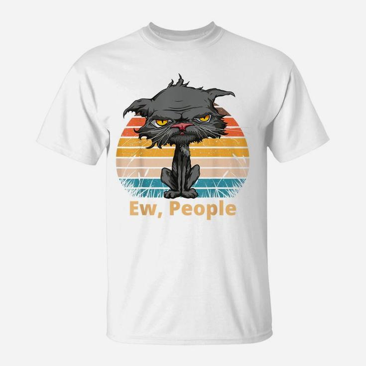 Ew People Funny Bored Cat Yellow Eyes Cat Lovers Retro T-Shirt