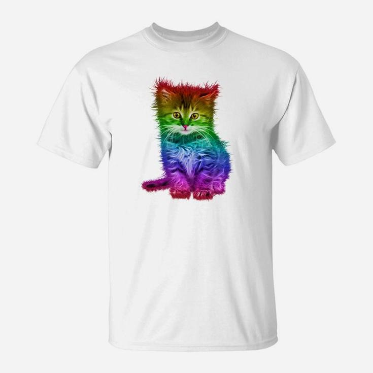 Farbenfrohes Regenbogen-Kätzchen T-Shirt für Alle