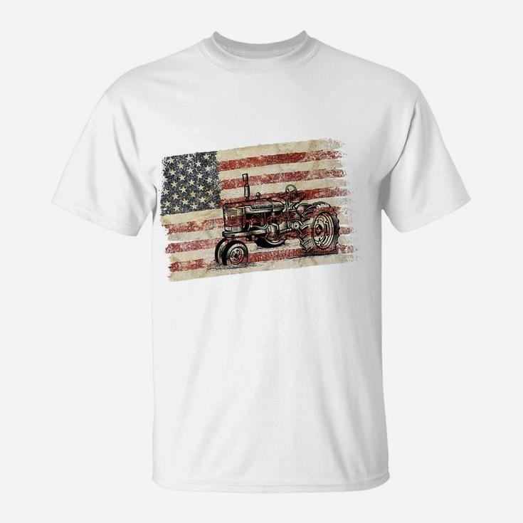 Farming Patriotic American Usa Flag Antique Tractor T-Shirt