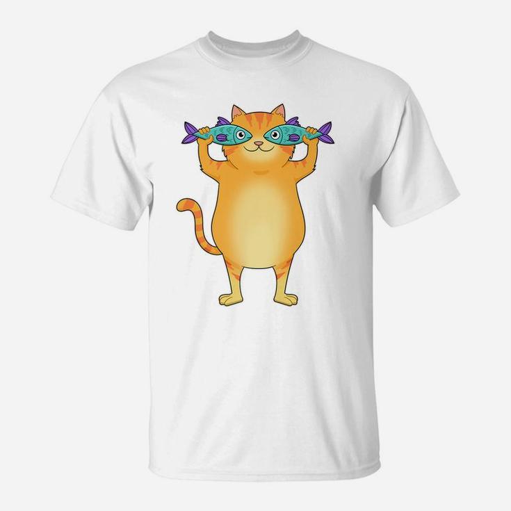 Fat Cat Catching Fish Fishy Eyes Pet Kitty Lovers Cute T-Shirt