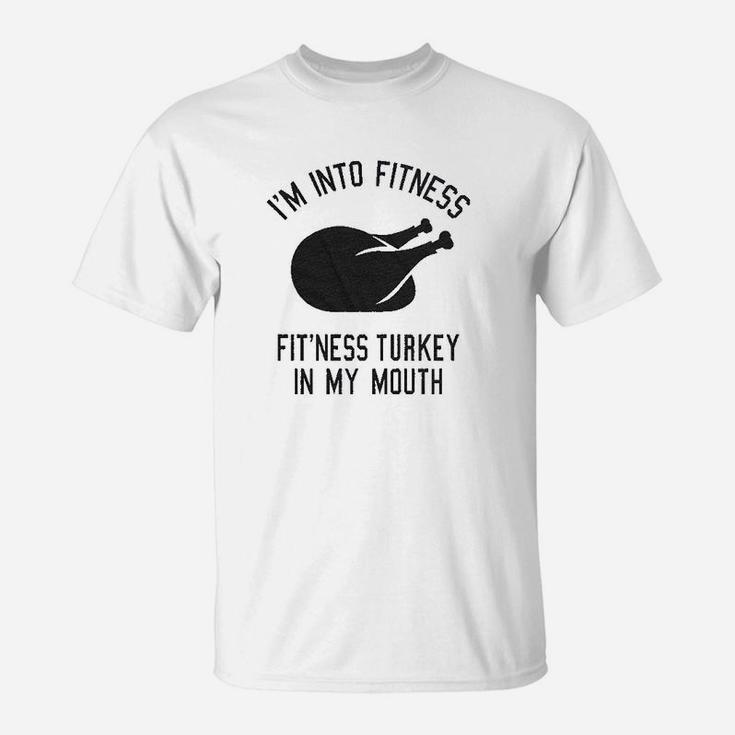 Fitness Turkey In My Mouth Funny Thanksgiving Thankful Graphic T-Shirt