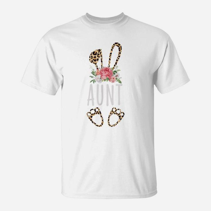 Floral Leopard Aunt Bunny Gift Happy Easter Mother's Day T-Shirt
