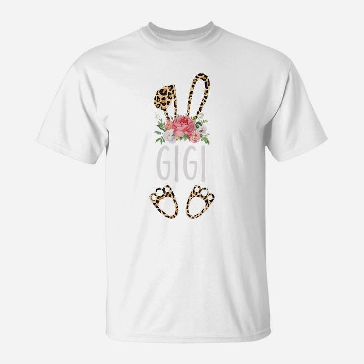 Floral Leopard Gigi Bunny Gift Happy Easter Mother's Day T-Shirt