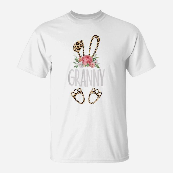 Floral Leopard Granny Bunny Gift Happy Easter Mother's Day T-Shirt