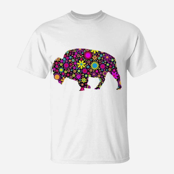 Flower Patterns Bison BuffaloShirt T-Shirt