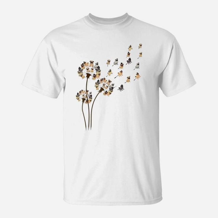 Flower Pug Dogs Dandelion Funny Animal Lovers Tees Men Women T-Shirt