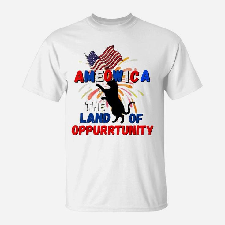 Funny 4Th Of July Ameowica The Land Of Opportunity Kitties T-Shirt