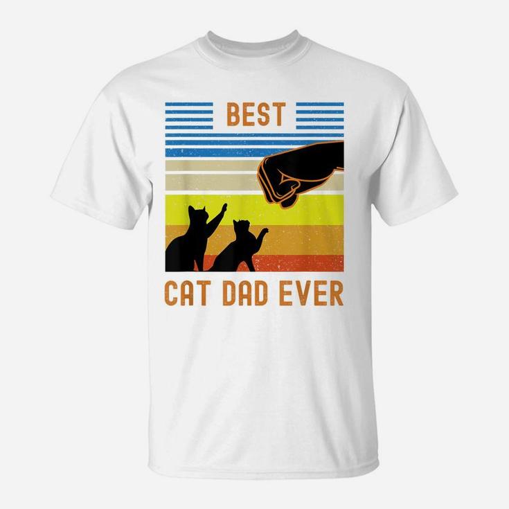 Funny Best Cat Dad Ever  Vintage Retro Cat Fist Bump T-Shirt