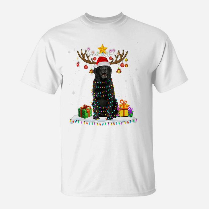 Funny Black Lab Dog Christmas Tee Reindeer Christmas Lights T-Shirt