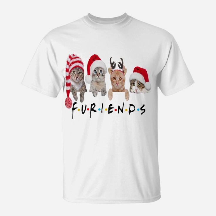 Funny Cat Furiends Merry Christmas Hat Santa Cat Lovers Gift T-Shirt