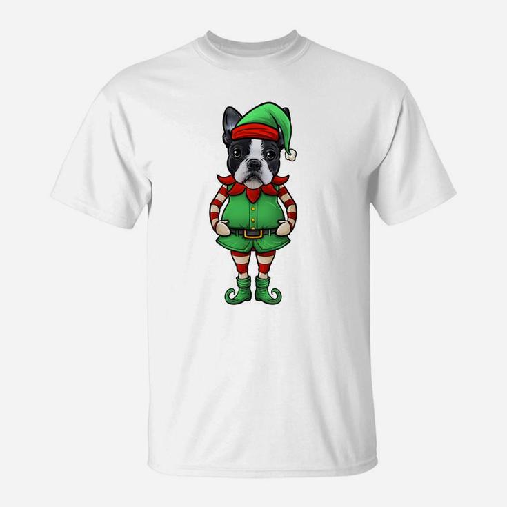 Funny Christmas Elf Boston Terrier Dog Sweatshirt T-Shirt