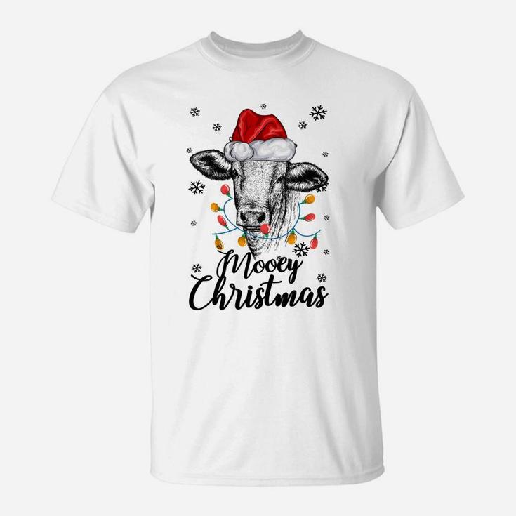 Funny Cow With Santa Hat Mooey Christmas Lights Gift Heifers Sweatshirt T-Shirt