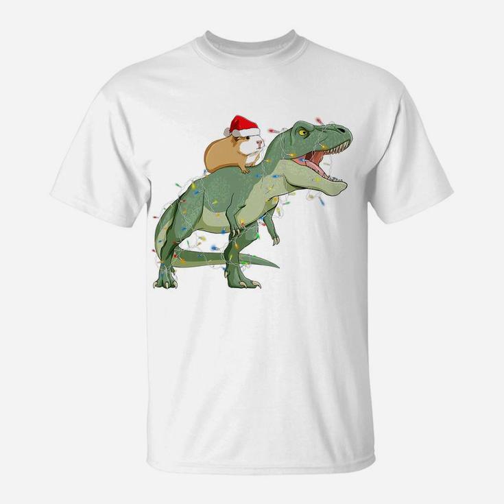 Funny Guinea Pig Riding Christmas Light T Rex Dinosaur T-Shirt