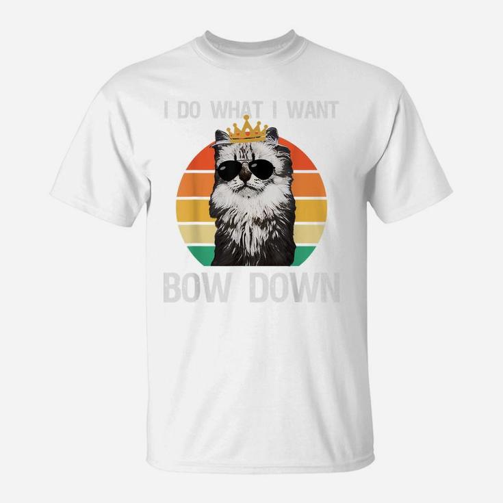 Funny I Do What I Want Bow Down Vintage Cat Lovers T-Shirt