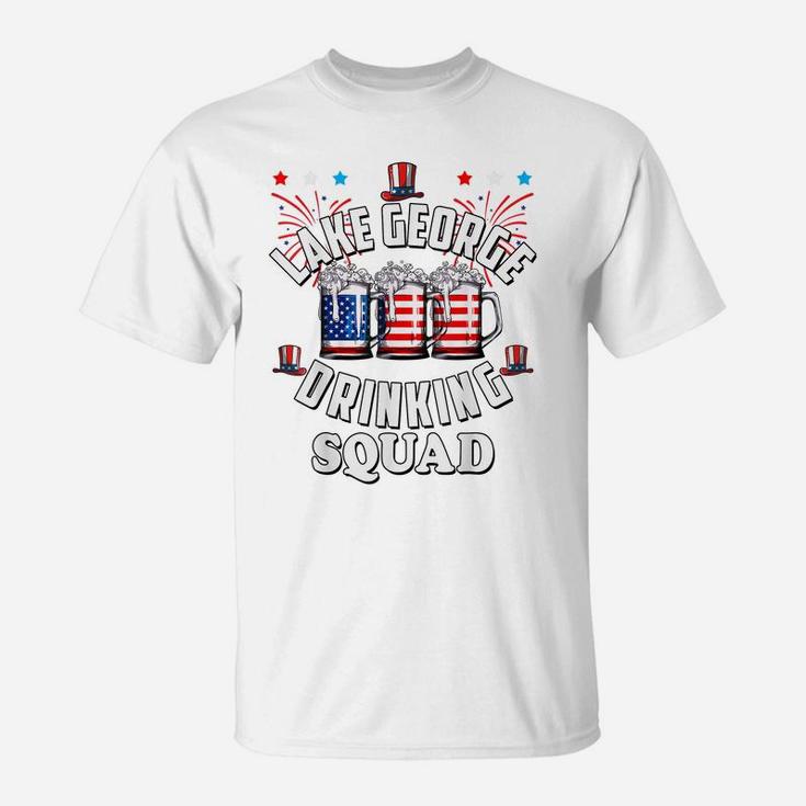 Funny Lake George Drinking Squad 4Th Of July Usa Flag Beer T-Shirt