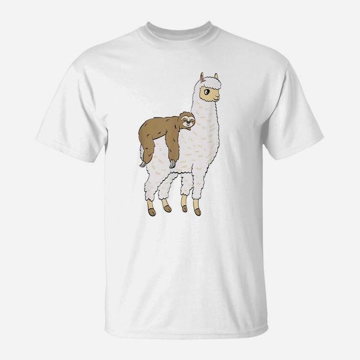 Funny Sloth On Alpaca Llama Taking A Nap  Gift Animal T-Shirt