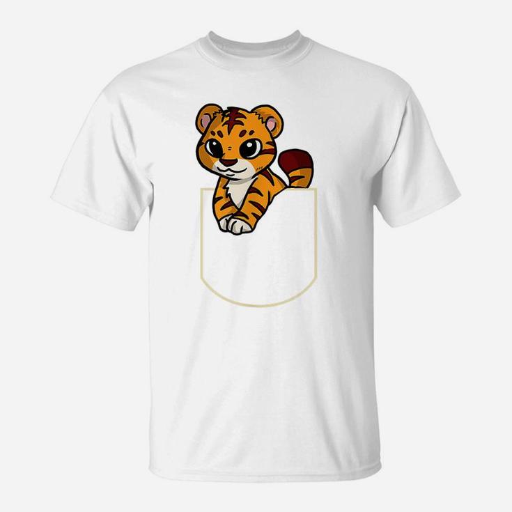 Funny Tiger In The Pocket Gift Cat Pocket T-Shirt