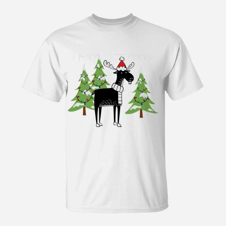Funny Xmas Moose Pun Merry Kissmoose Tshirt Clothes Women Sweatshirt T-Shirt