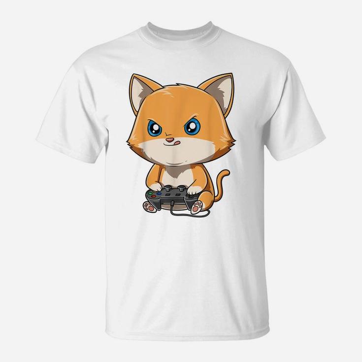 Gaming Cat Gamer Cat Playing Video Games Cat Lovers T-Shirt