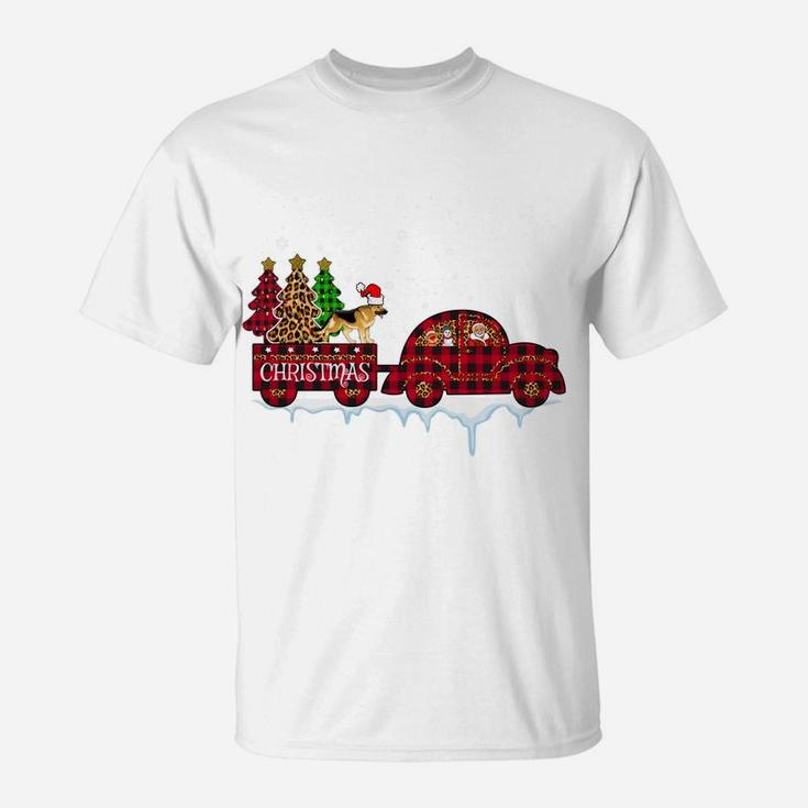 German Shepherd Dog Christmas Red Plaid Truck Xmas Tree Gift Sweatshirt T-Shirt