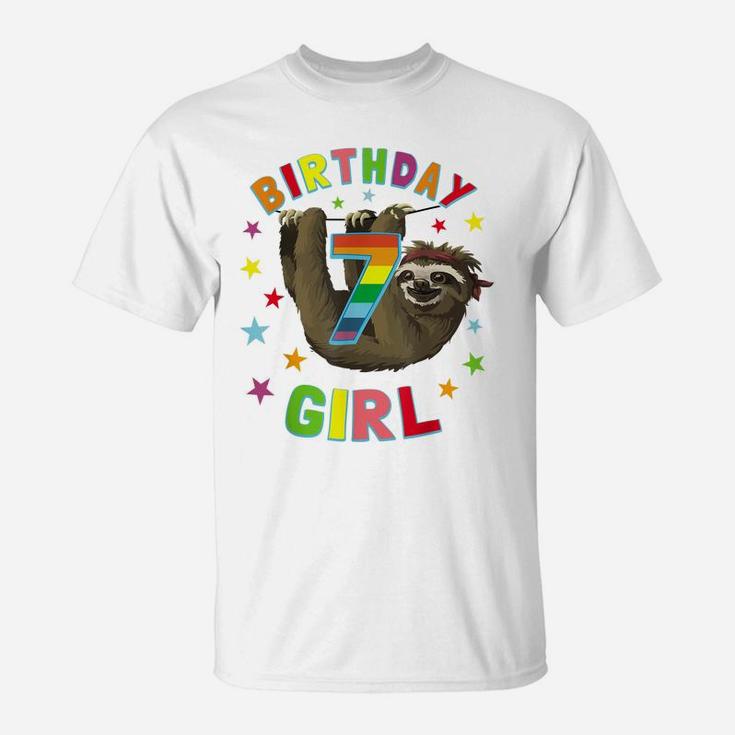 Girl Birthday Sloth 7 Year Old B-Day Party Kids Awesome Gift T-Shirt