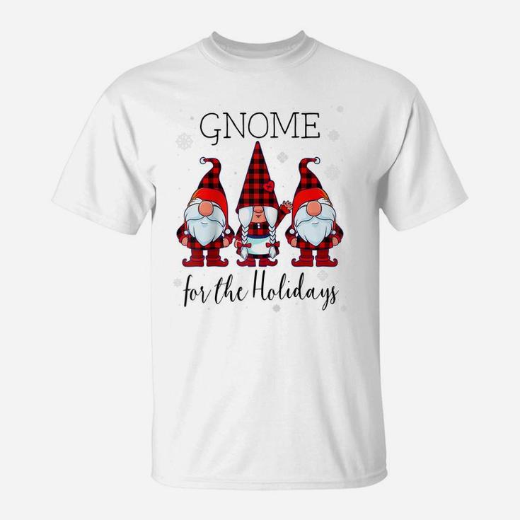 Gnome For The Holidays Buffalo Plaid 3 Gnomes Christmas Xmas Raglan Baseball Tee T-Shirt