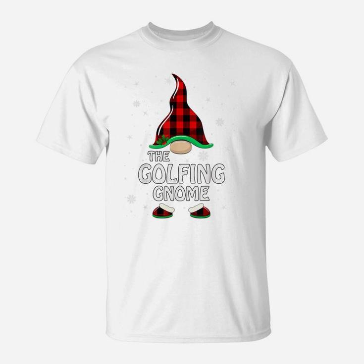 Golfing Gnome Buffalo Plaid Matching Family Christmas Pajama T-Shirt