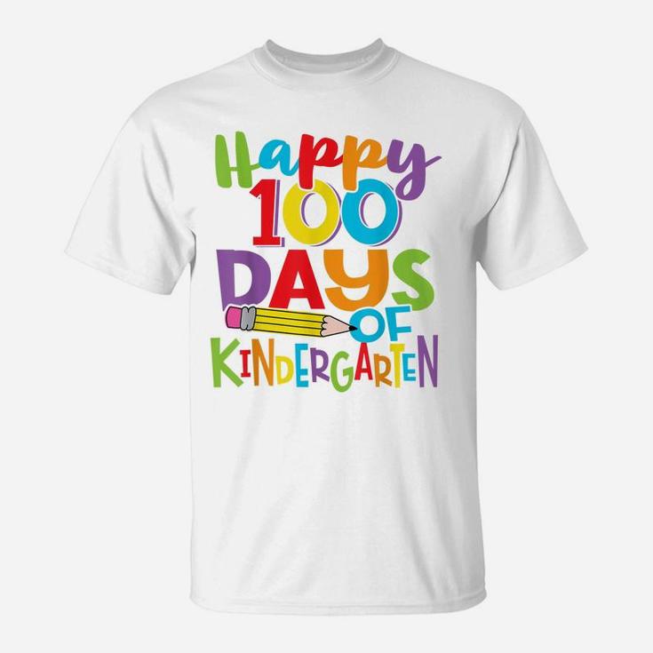 Happy 100 Days Of Kindergarten Teacher And Kids Colorful T-Shirt
