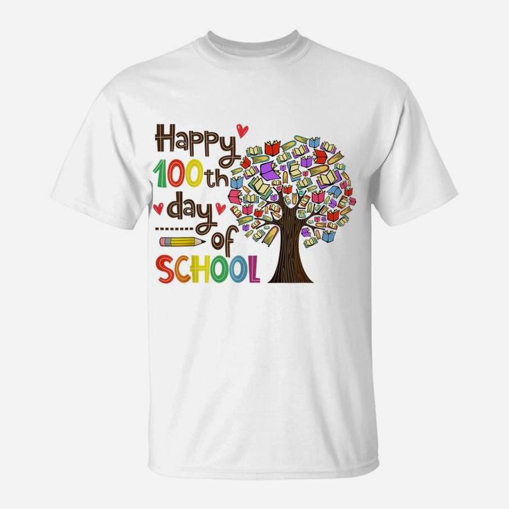 Happy 100 Days Of School Educational Books Tree Teacher Gift T-Shirt