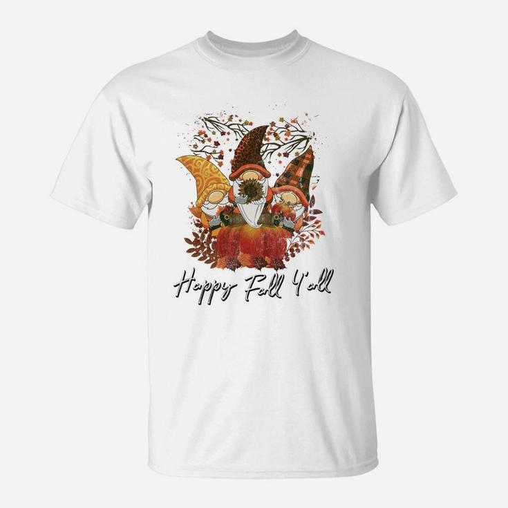 Happy Fall Y'all Women's Shirt Garden Gnome Leopard Pumpkin T-Shirt