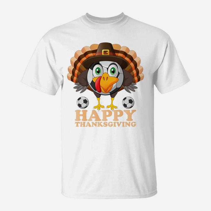 Happy Thanksgiving Boys Kids Turkey Football Soccer Ball T-Shirt