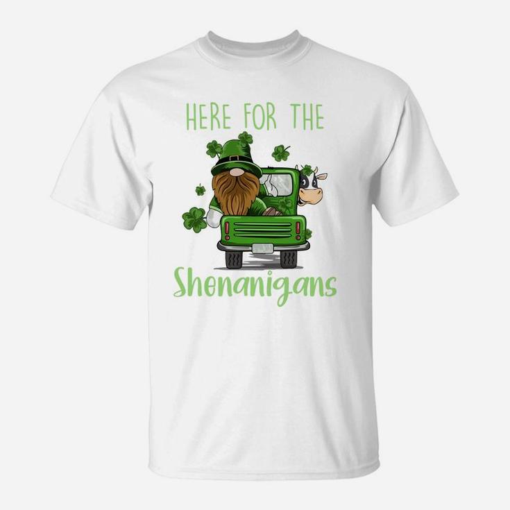 Here For The Shenanigans Gnome Elf Cow St Patricks Day T-Shirt