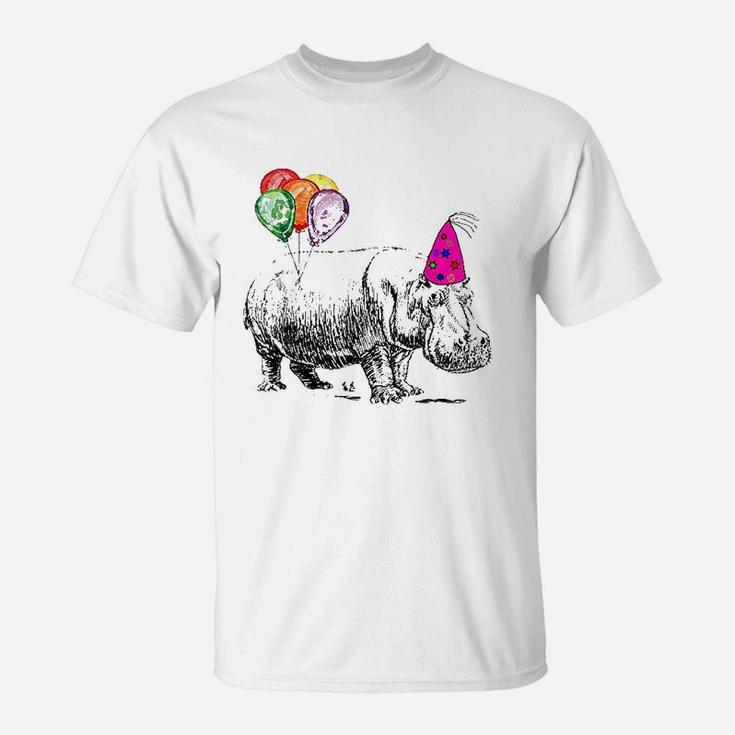 Hippo Wearing A Birthday Hat With Party Balloons Par T-Shirt