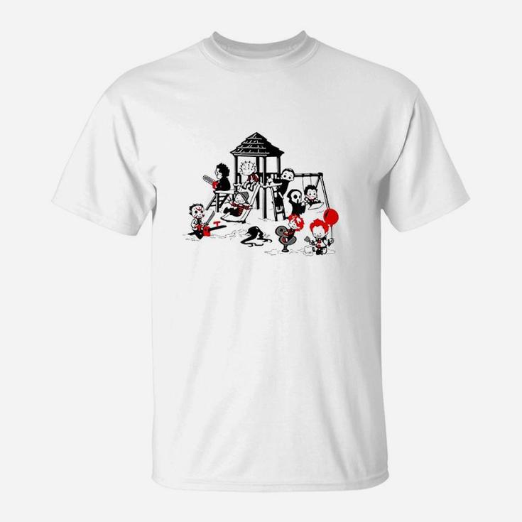 Horror Playground Children In Scary Movie Character Costumes T-Shirt