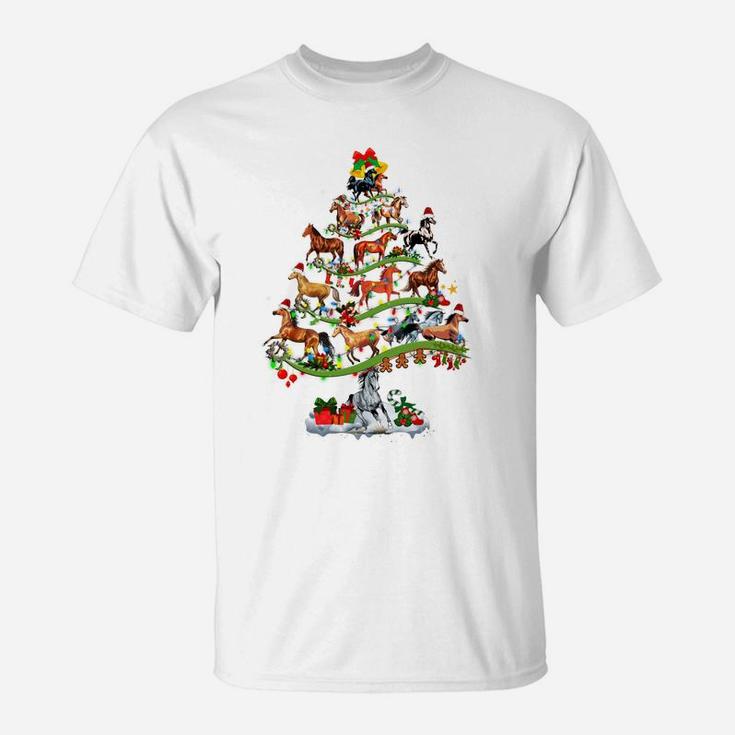 Horse Tree Christmas Candy Cane Gift Ornament T-Shirt