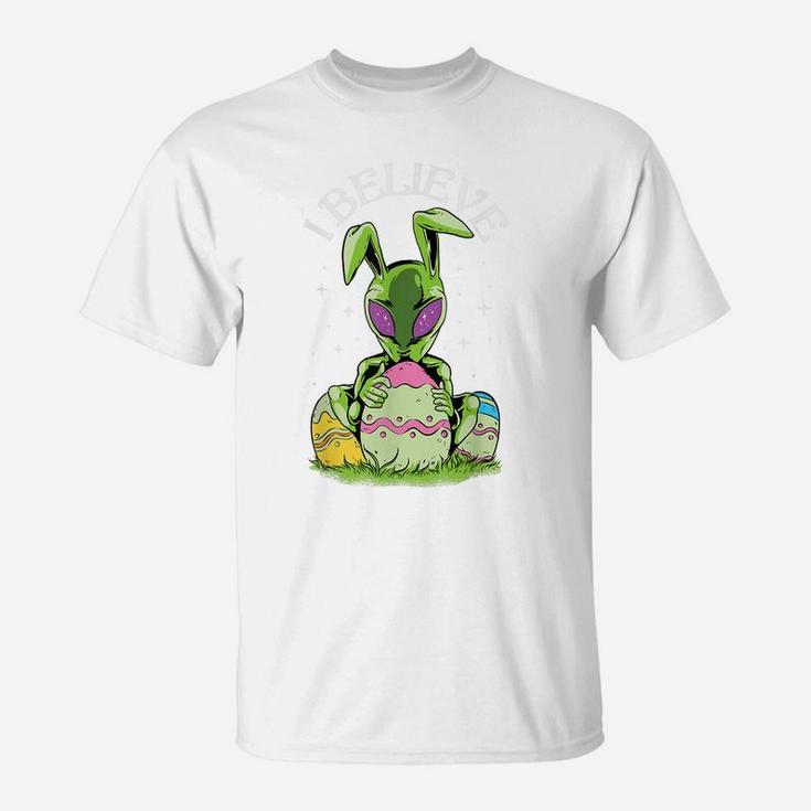 I Believe Bunny Rabbit Alien Easter Egg Hunting Funny T-Shirt