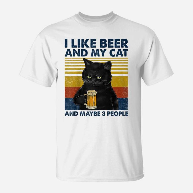 I Like Beer My Cat And Maybe 3 People Funny Cat Lovers Gift Raglan Baseball Tee T-Shirt