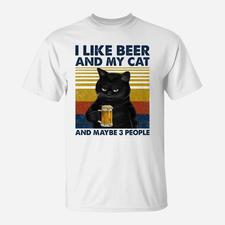 I Like Beer My Cat And Maybe 3 People Funny Cat Lovers Gift Sweatshirt T-Shirt