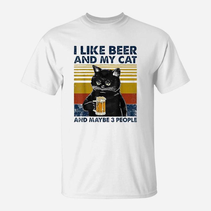 I Like Beer My Cat And Maybe 3 People Funny Cat Lovers Gift T-Shirt