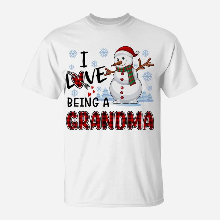 I Love Being A Grandma Cute Hearts Snowflakes Snowman Gifts T-Shirt